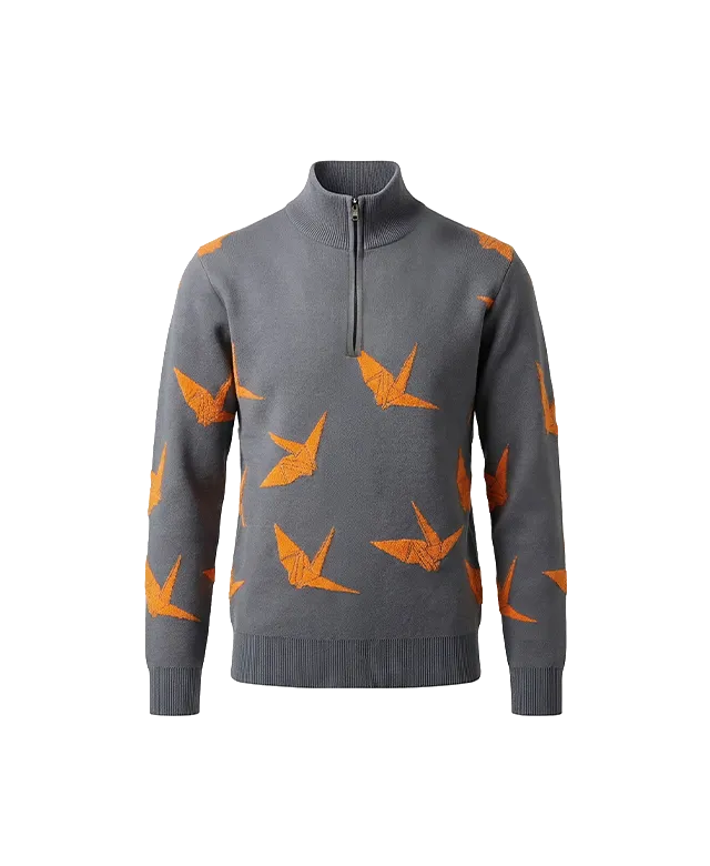 1piu1uguale3 GOLF DANCING CRANE JACQUARD HALF-ZIP KNIT
