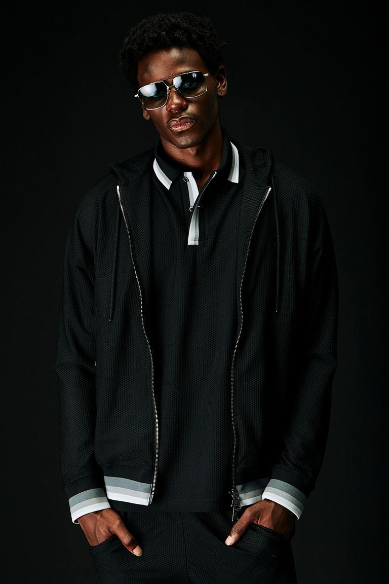 1piu1uguale3 SPORT MESH ZIP UP PARKA 未使用 NEW ZIP UP MESH PARKA BORDER RIB［BLACK/WHITE］ | VATOMCE