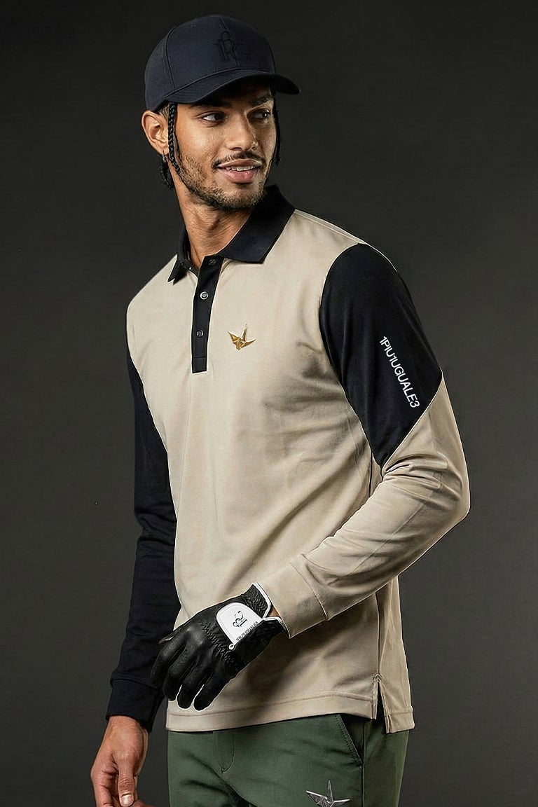TWO-TONE LONG SLEEVE POLO［BEIGE］8月入荷予定 | VATOMCE