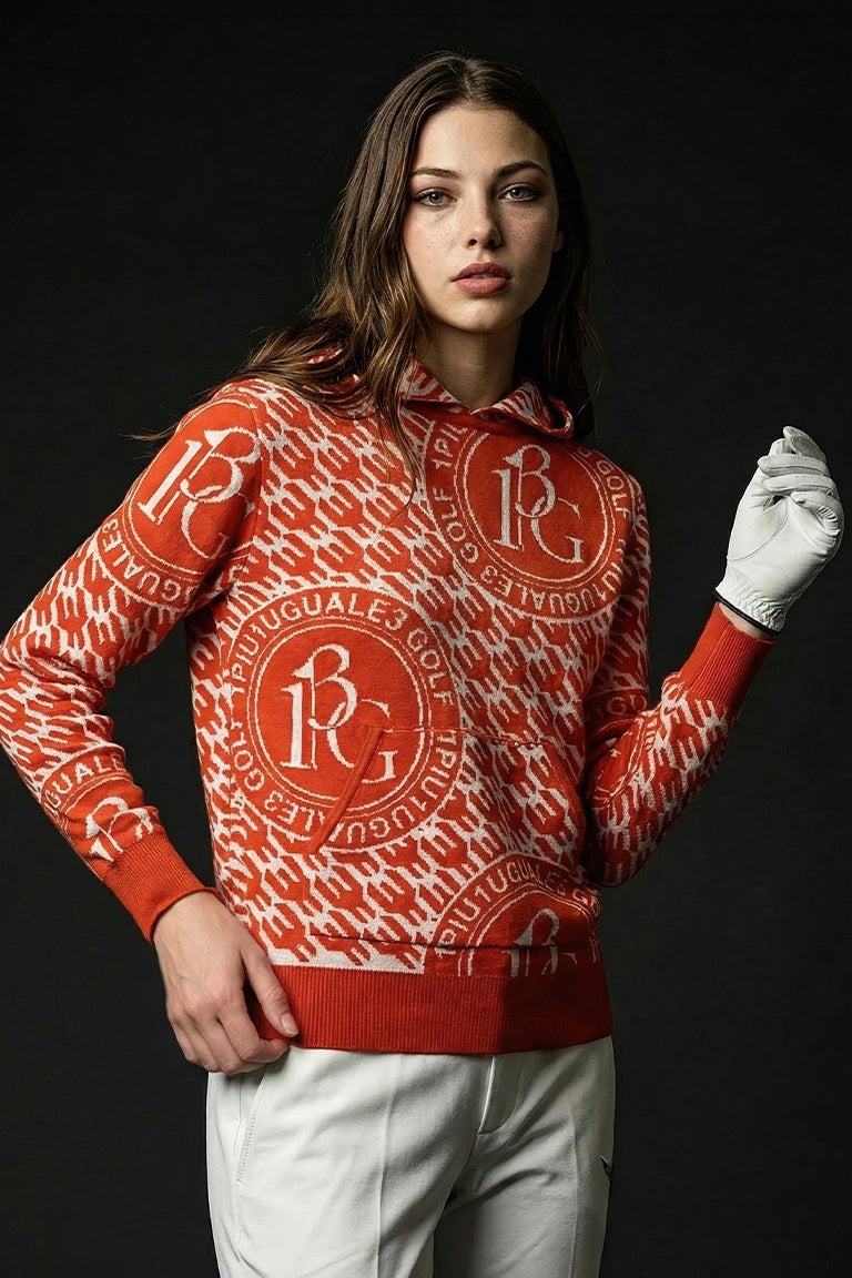 LADIES' BIRD IN CAGE JACQUARD KNIT HOODIE［ORANGE］9月入荷予定