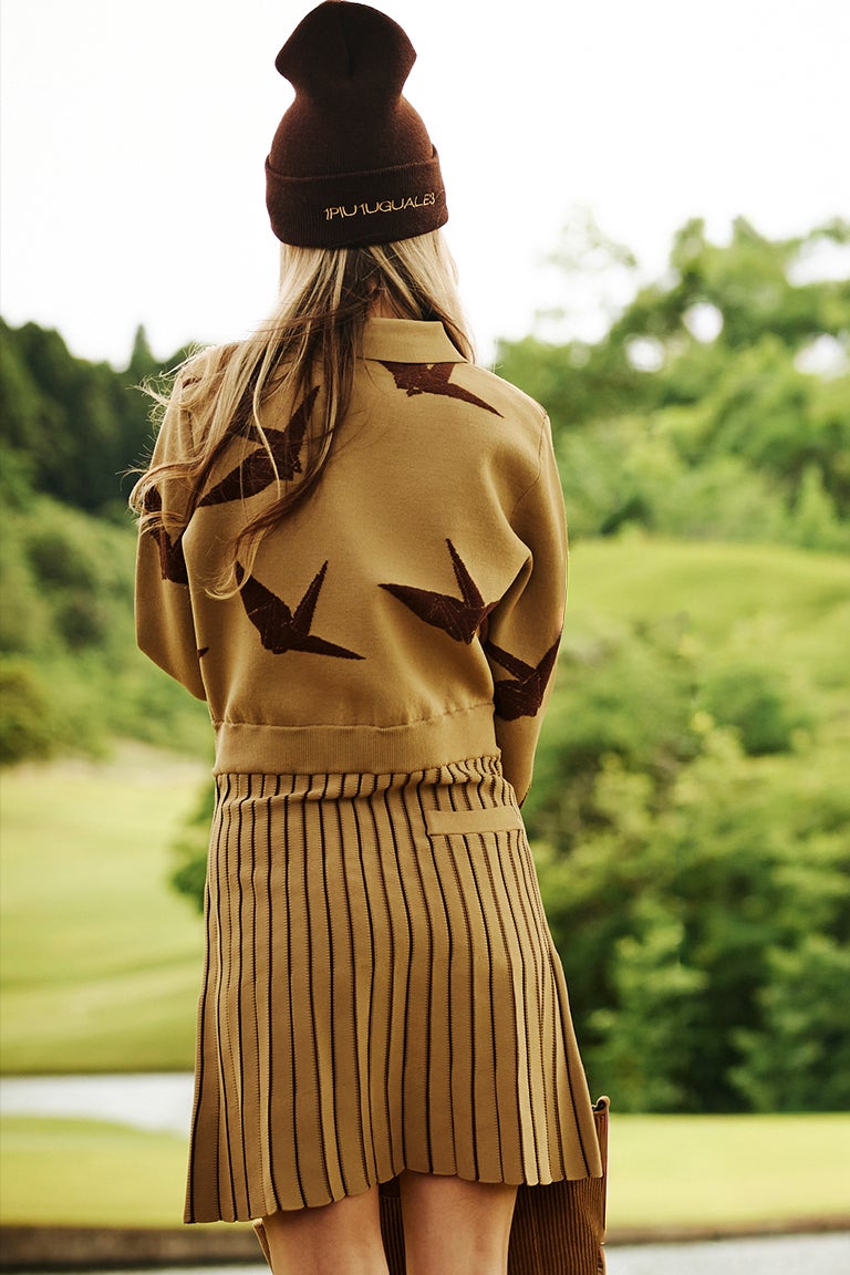 LADIES' DANCING CRANE JACQUARD KNIT ONE-PIECE［BEIGE］9月入荷予定