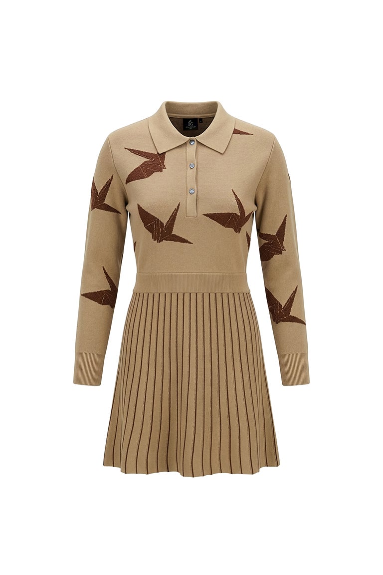 LADIES' DANCING CRANE JACQUARD KNIT ONE-PIECE［BEIGE］9月入荷予定